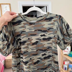 Anthropologie Camo Print Puff Sleeve Top